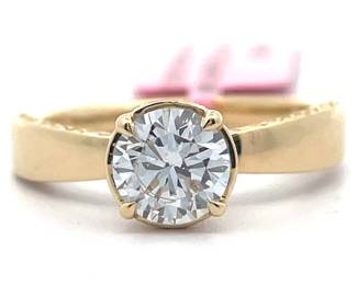 1.34 Carat Diamond Bezel Hidden Halo Pavé Ring in 14k Yellow Gold