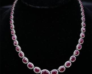 Oscar Friedman 36.35 Carat Natural Burmese Ruby & Natural Diamond Necklace in Platinum
