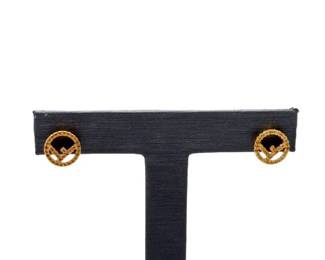 Fendi Gold-Tone Logo Circle Stud Earrings with Original Box