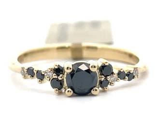 0.50 Carat Natural Fancy Black & White Diamond Cluster Ring in Yellow Gold