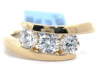 2 Carat Diamond Three-Stone Ribbon Bypass Ring in Yellow Gold