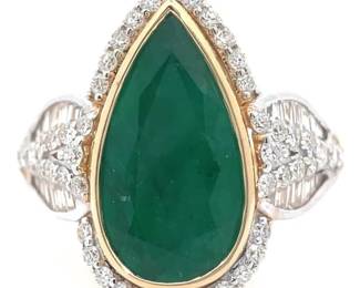 4.22 Carat Natural Emerald & Natural Diamond Halo Ring in 14K Two-Tone Gold