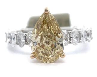 NEW! 4.95 Carat Fancy Yellow & White Diamond Hidden Halo Ring in 14k Gold