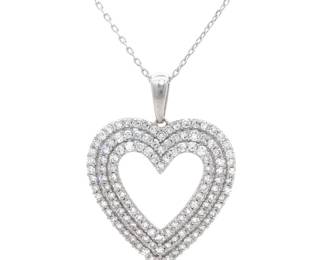 2 Carat Diamond Triple Halo Open Heart Pendant Necklace