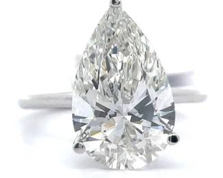 NEW!! 5.58 Carat Pear Diamond Solitaire Engagement Ring in 14k White Gold