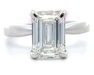3 Carat Diamond Emerald Cut Solitaire Engagement Ring in 14k White Gold