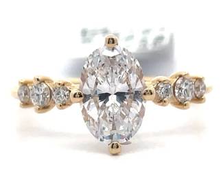 NEW!! 0.28 Carat Natural Diamond Oval Hidden Halo Three-Stone Ring in Yellow Gold