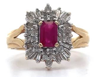 0.50 Carat Natural Ruby & Diamond Ballerina Estate Ring in 14k Yellow Gold