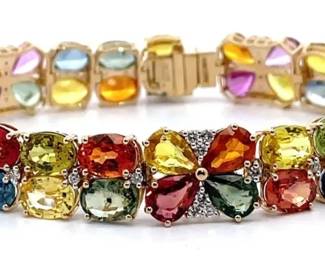 44.19 Carat Total Natural Sapphire & Natural Diamond Two-Tone 14K Gold Bracelet