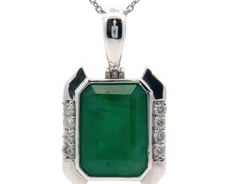 Oscar Friedman 5.73 Carat Natural Emerald & Natural Diamond Platinum Pendant
