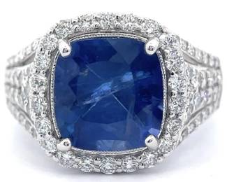 Oscar Friedman 6.15 Carat Natural Ceylon Sapphire & Natural Diamond Ring in Platinum