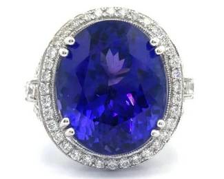 Orianne 19.77 Carat Natural Tanzanite & Natural Diamond Halo Ring in 18K White Gold