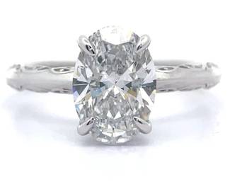 2.10 Carat Diamond Oval Solitaire Vintage Style Ring in 14k White Gold