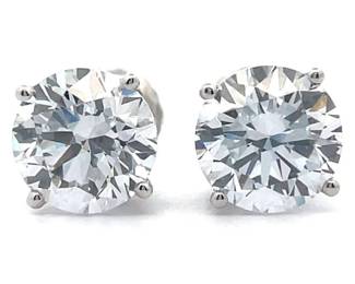 NEW! 3.10 Carat Diamond Round Solitaire Screw Back Stud Earrings in 14k White Gold
