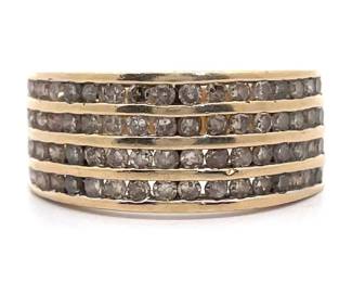 Natural Diamond Four-Channel Estate Ring in Yellow Gold