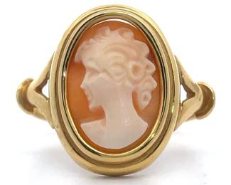 Carnelian Cameo Estate Split Shank Ring in 18k Yellow Gold