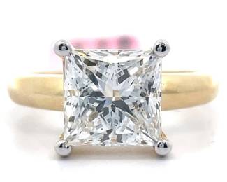 4 Carat Diamond Princess Solitaire Ring in 14k Yellow Gold