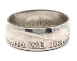 Handmade 1951 Franklin Half Dollar Coin Ring; 90% Silver