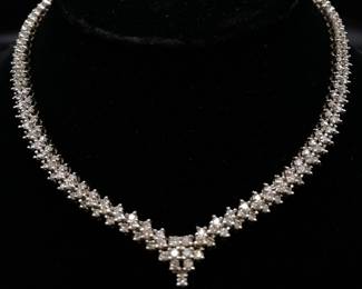 14.00 Carat Natural Diamond Estate Necklace in 14k White Gold - 52.2 Grams