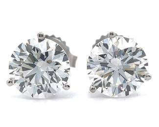 4.10 Carat Diamond Round Solitaire Stud Earrings in 14k White Gold