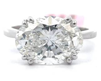5 Carat Diamond Oval Solitaire East-West Ring in 14k White Gold