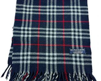 Burberry Navy Check Lambswool Scarf
