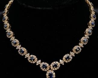 Estate Natural Sapphire & Diamond Necklace in 14k Yellow Gold – 59.6 Grams
