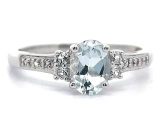 1 Carat Oval Natural Aquamarine & Pavé White Topaz Ring