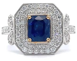 2.02 Carat Natural Sapphire & Natural Diamond 18K Two-Tone Ring