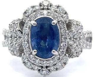 Oscar Friedman 3.20 Carat Natural Sapphire & Natural Diamond Platinum Ring