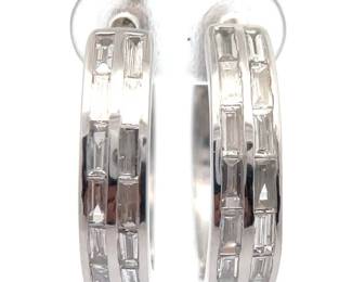 Shimmering Baguette Diamond Dual Row Round Hoop Earrings