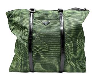 Prada Green Tessuto Striped Oversized Tote