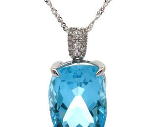 25 Carat Blue Topaz Cushion Cut Drop Pendant Necklace