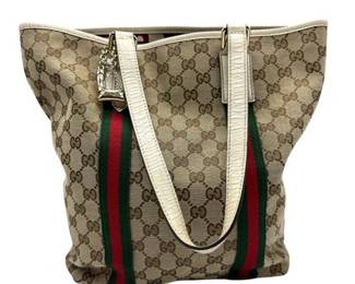 Gucci GG Supreme Monogram Tote with Web Stripes & Charm