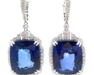 52.97 Carat Sapphire & Natural Diamond Earrings in 14K White Gold