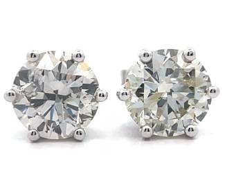 3.14 Carat Natural Diamond Stud Earrings in 14k White Gold w/ Appraisal