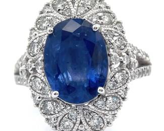 Oscar Friedman 4.93 Carat Natural Ceylon Sapphire & Natural Diamond Platinum Ring