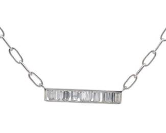 0.90 Carat Diamond Baguette Channel Bar Pendant Necklace