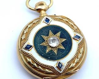 Gustavo Wüst Buenos Aires 14k Gold Pocket Watch with Natural Diamond and Sapphires