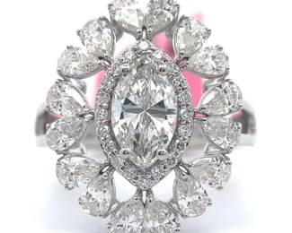 NEW! 3.05 Carat Diamond Marquise Flower Cluster Ring in 14k White Gold