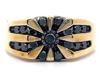 Men's 1 Carat Fancy Black Natural Diamond Square Top Channel Ring in Yellow Gold