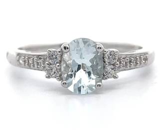 1 Carat Natural Aquamarine & Pavé White Topaz Ring