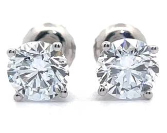 NEW! 1.45 Carat Diamond Solitaire Stud Earrings in 14k White Gold
