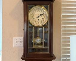 Beautiful high-end Ansonia Gold Medallion Beveled Glass Mechanical Chiming clock, with 3 different chimes in excellent condition!