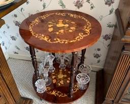 Gorgeous, vintage Italian 2-tier tea tray with inlaid wood