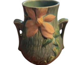 Roseville Art Pottery Clematis vase with raised floral decoration. Circa 1944.
