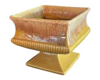 McCoy pottery square pedal planter with drip glaze. Circa 1950s to 1960s.