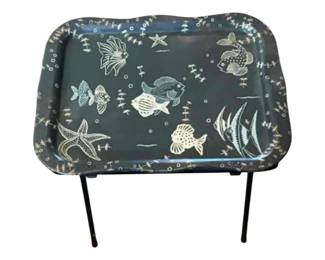 Vintage mid-century TV tray with fish and starfish design. Circa 1950s – 1960s.