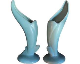Van Briggle pottery birds of paradise vases. Circa mid-20th century.