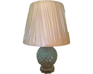 Vintage glass table lamp with pleated shade. Circa mid-20th Century.